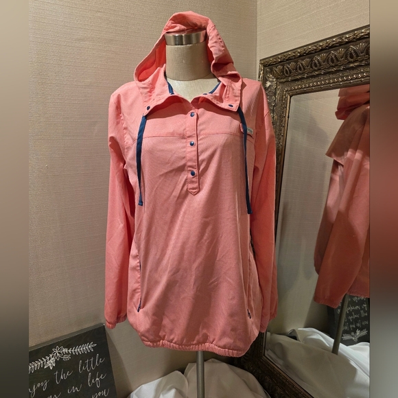 Columbia PFG Hooded Pullover, Pink w/ Navy Accents. Sz Sm. NWOT. - Picture 1 of 9